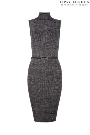 Lipsy Love Michelle Keegan Metallic Belted Knit Dress